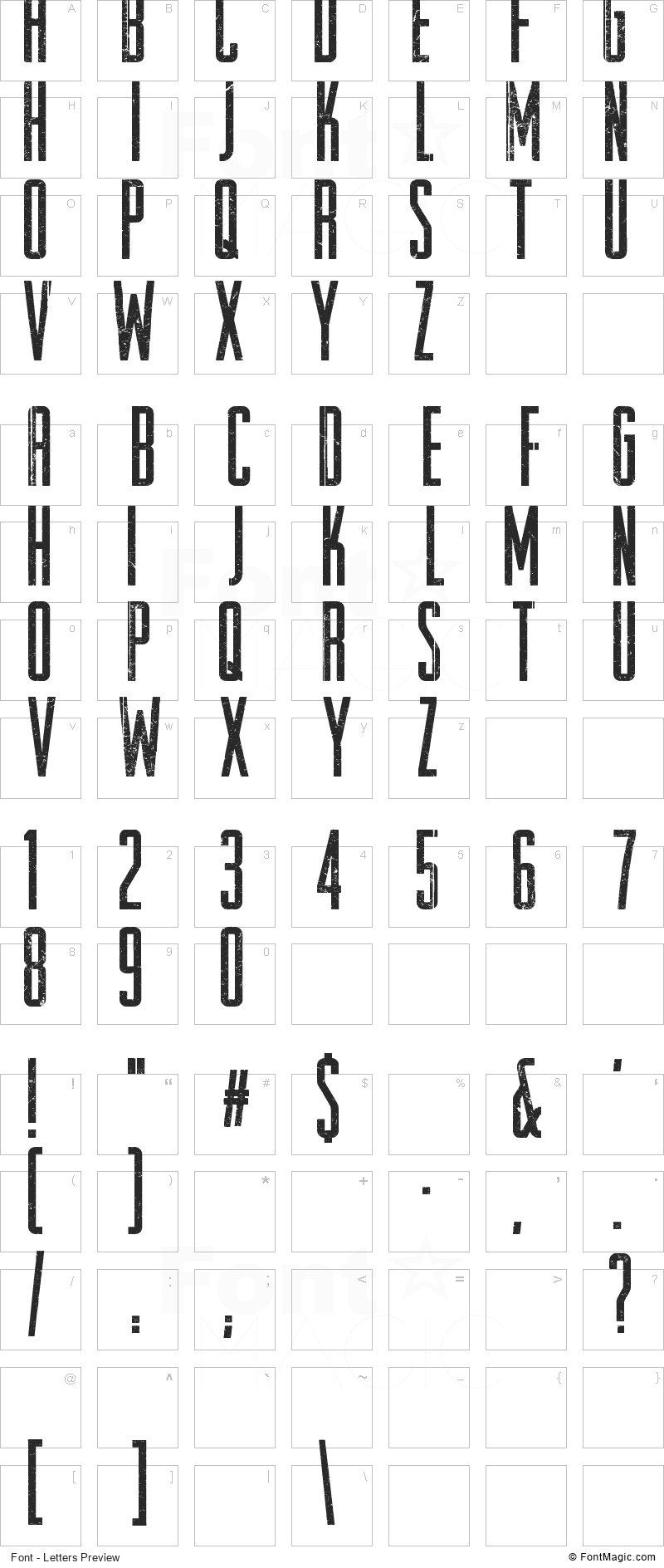 Raleigh Rock Font - All Latters Preview Chart
